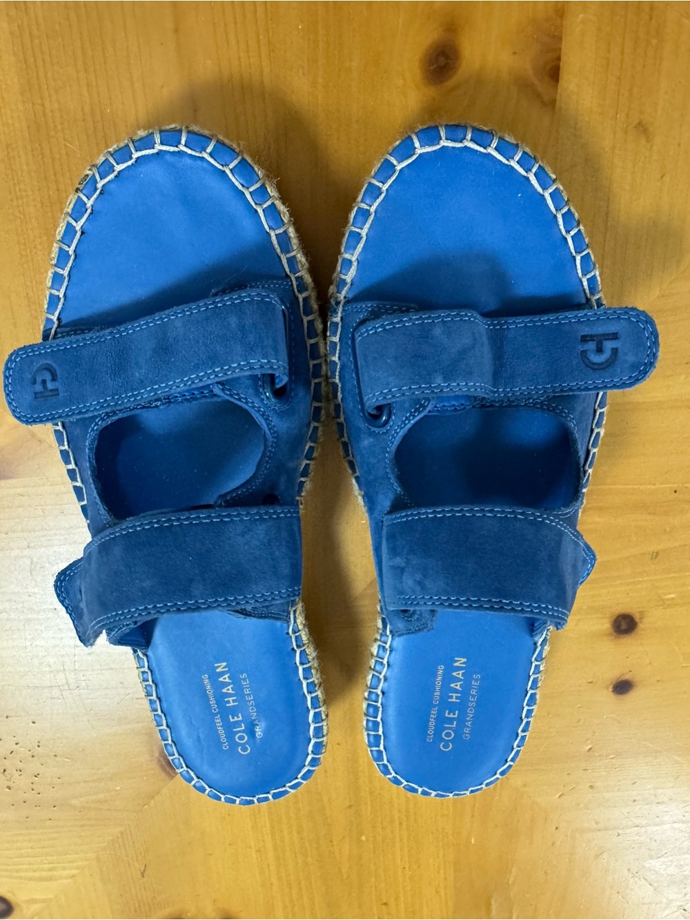 Cole Haan Blue Suede Double-Strap Espadrille Sandals